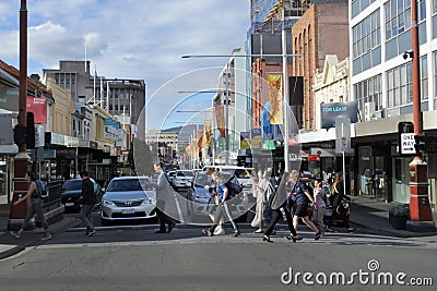 Traffic on Liverpool street Hobart Tasmania Australia Editorial Stock Photo