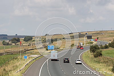 Traffic on M6 motorway northbound carriageway Shap Editorial Stock Photo