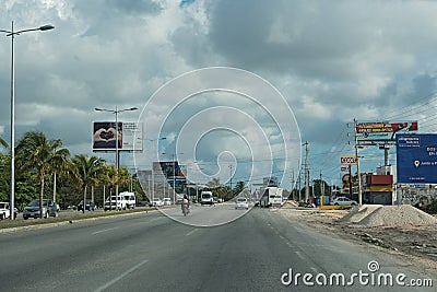 Traffic on the main street Carretera Tulum-Cancun, Mexico Editorial Stock Photo