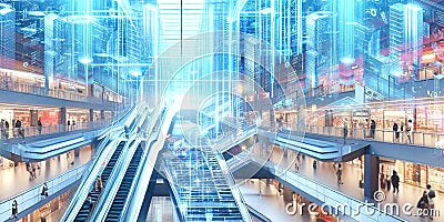 Traffic at night, Department stores in the digital world, digital shopping, modern business in the future. Stock Photo