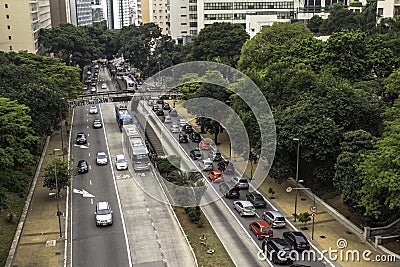Traffic in Nove de Julho Avenue in downtown Sao Paulo Editorial Stock Photo