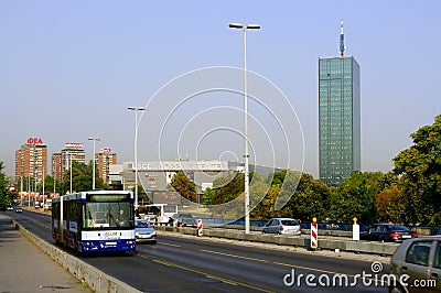 Traffic outside Usce Shopping Center, Belgrade, Serbia Stock Photo