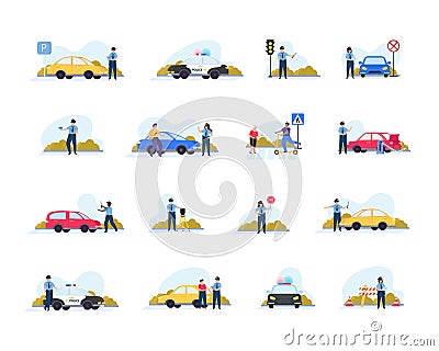 Traffic Police Flat Recolor Icon Set Vector Illustration