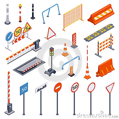 Traffic Road Barriers Icons Set Vector Illustration