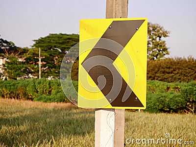 traffic road signs, Caution yellow road signs arrows Stock Photo