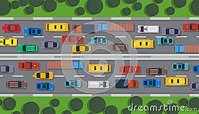 Traffic road vector top view highway city car. Street flat vehicle map infographic lane illustration. Transport control urban. Vector Illustration