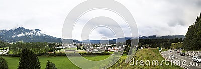 Traffic road with view landscape of alps mountain and Reutte city in Tyrol state, Austria Editorial Stock Photo