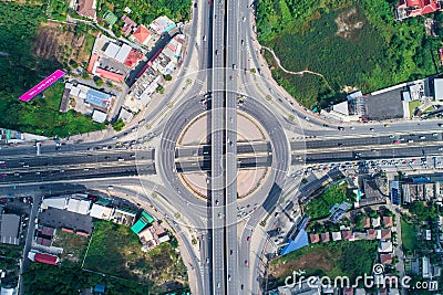 Traffic roundabout circle road aerial view Editorial Stock Photo