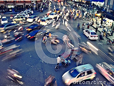 Traffic in roundabout in Hanoi Stock Photo