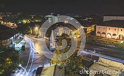 Traffic on roundabout street in city of Vranje at night Editorial Stock Photo