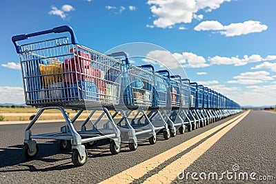 Traffic of shopping carts sitting on the side of a road Stock Photo