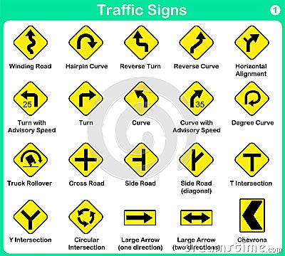 Traffic sign collection, warning road signs Vector Illustration