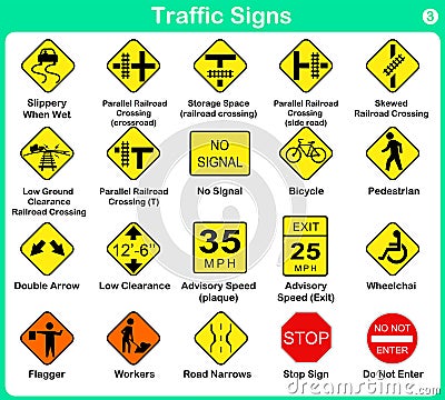 Traffic sign collection, warning road signs Vector Illustration