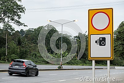 Traffic sign displaying, Blank speed limit and speed camera sign Stock Photo
