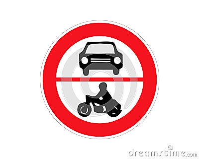 Traffic sign forbidden entrance car and motorcycle. Traffic sign prohibition of traffic: ban on motorcycles and motor vehicles Vector Illustration