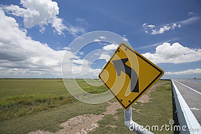 Traffic sign on road Stock Photo