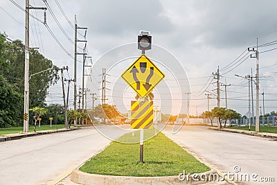 Traffic sign on road in the industrial estate Stock Photo