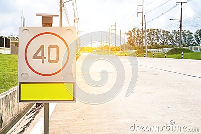 Traffic sign on road in the industrial estate Stock Photo