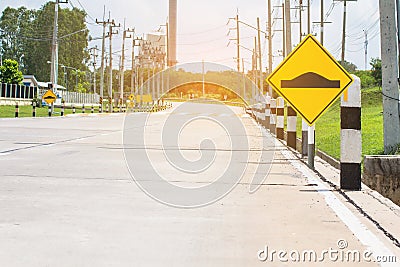 Traffic sign on road in the industrial estate Stock Photo