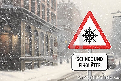 Schnee und Eisglätte - German Text - Background created with generative AI Stock Photo