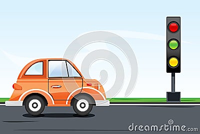 Traffic signal with car on road Stock Photo