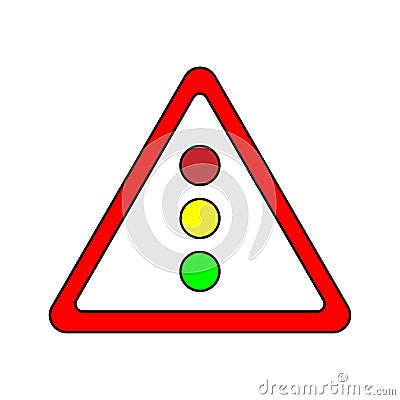 Traffic signals ahead sign. Road emblem. Information icon. Red triangular shape. Vector illustration. Stock image. Vector Illustration