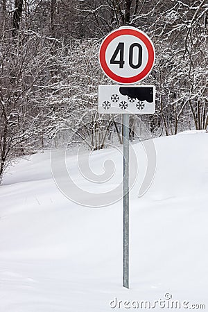 Traffic signs for maximum speed 40 km per hour Stock Photo