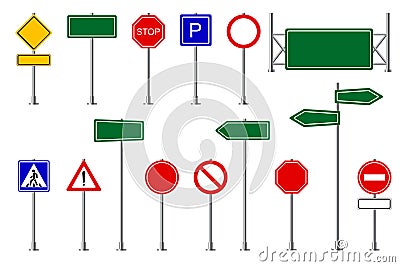 Traffic signs. Street and road signage, caution and safety, car speed limit highway symbols vector isolated set Vector Illustration