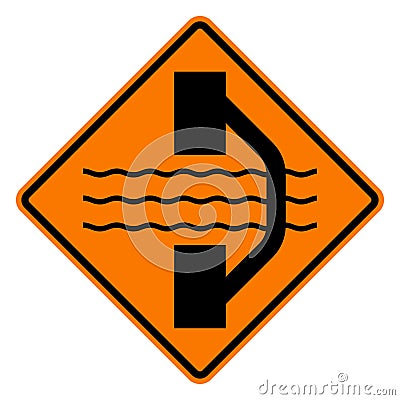 Traffic Signs,Warning Signs, Bridge out ahead with a temporary bridge on a detour on right Cartoon Illustration