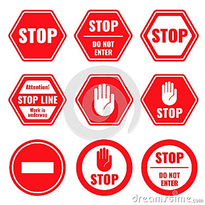 Traffic stop, restricted and dangerous vector signs isolated Vector Illustration