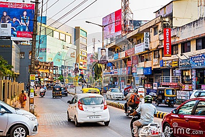 Traffic on a street in Mangalore downtown Editorial Stock Photo