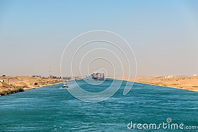 Traffic on the Suez Canal in Egypt Editorial Stock Photo