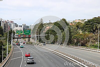 Traffic on Wellington Urban Motorway, New Zealand Editorial Stock Photo