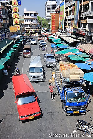 Traffic on Wichayanon Road. Near Kad Luang Editorial Stock Photo