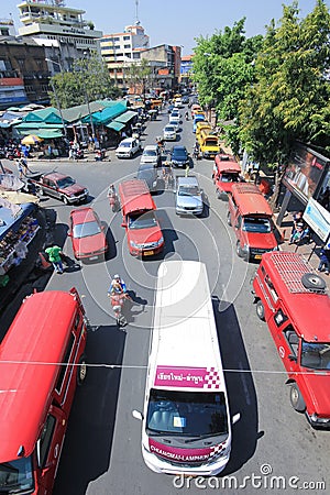 Traffic on Wichayanon Road. Near Kad Luang Editorial Stock Photo