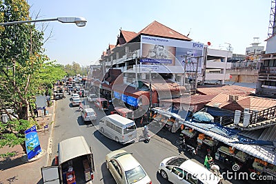 Traffic on Wichayanon Road. Near Kad Luang Editorial Stock Photo