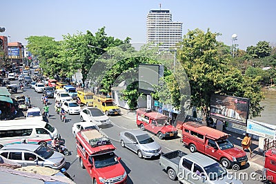 Traffic on Wichayanon Road. Near Kad Luang Editorial Stock Photo