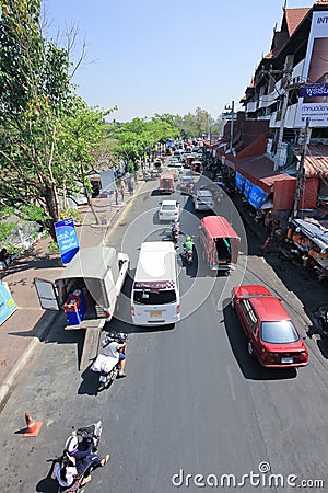 Traffic on Wichayanon Road. Near Kad Luang Editorial Stock Photo