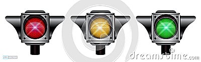 set of realistic traffic light with flash light isolated. Eps Vector. Stock Photo