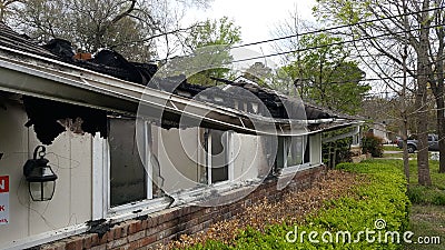 Tragic Late Night House Fire Stock Photo