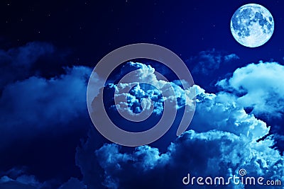 Tragic night sky with a full moon and stars Stock Photo