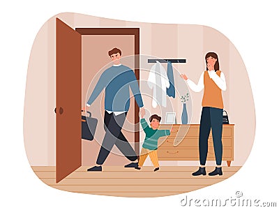 Tragic scene of family divorce and child custody dispute Vector Illustration