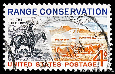 The Trail Boss and Modern Range, Range Conservation Issue serie, circa 1961 Editorial Stock Photo