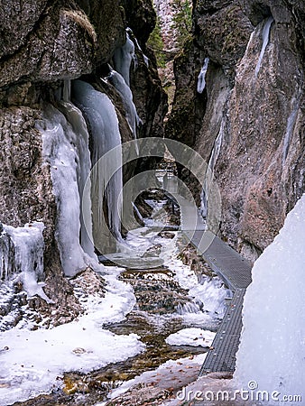 Trail through icefalls Stock Photo