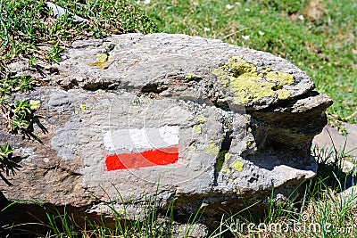 Trail marker for hikers Stock Photo