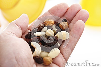 Trail mix in hand palm Stock Photo