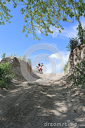 Trail riding on dirtbike motorcycle Stock Photo