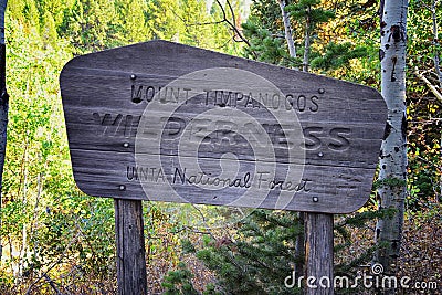 Trail Sign on the Mount Timpanogos hiking backpacking Timpooneke trail in Uinta Wasatch Cache National Forest, around Utah Lake, i Editorial Stock Photo