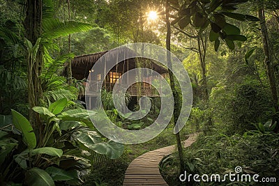 Bungalow in Jungles, Generative AI Stock Photo