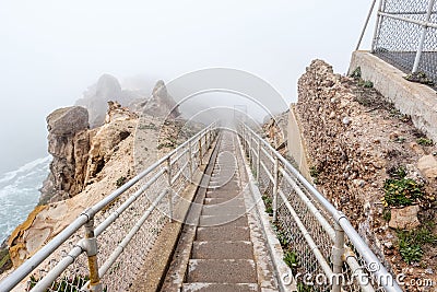 Trail through white fog to Point Reyes at Pacific coast Editorial Stock Photo